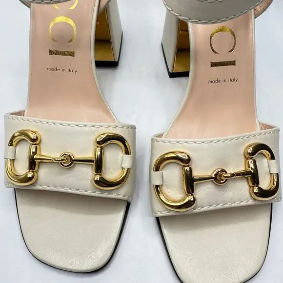 Gucci Charlotte 95 Horsebit Embellished Leather Sandals Nappa White EU 40/US 10 - Picture 6 of 14